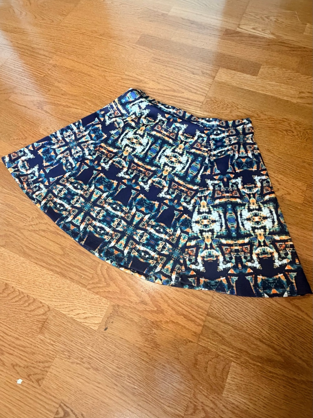 Lily Rose Navy Geometric Circle Skirt with Teal & Cream Accents